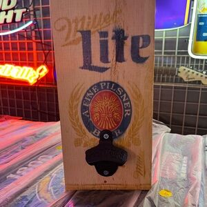 Miller Lite Wooden Wall Art with Bottle Opener - man cave hand made